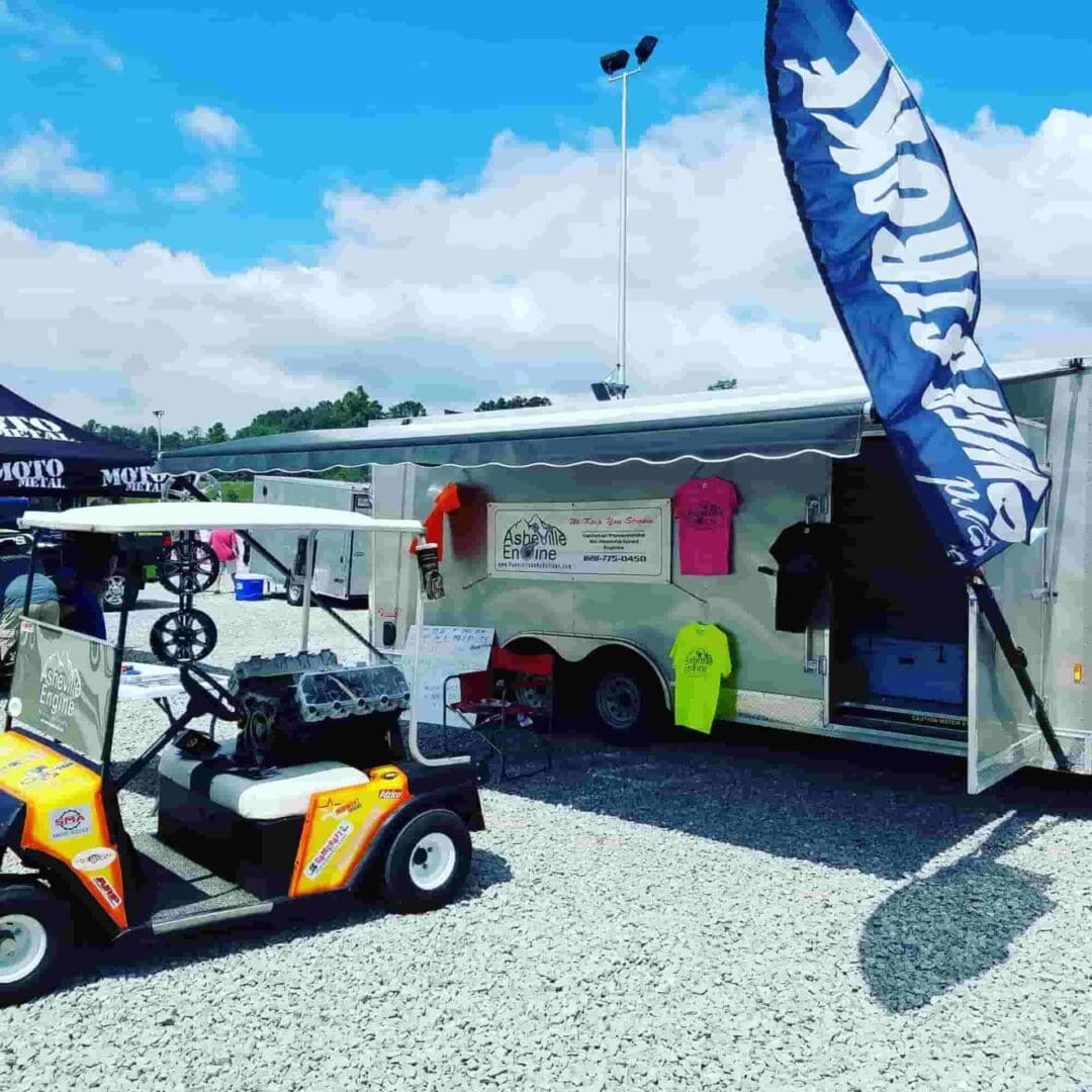 Outdoor show booth with engine display
