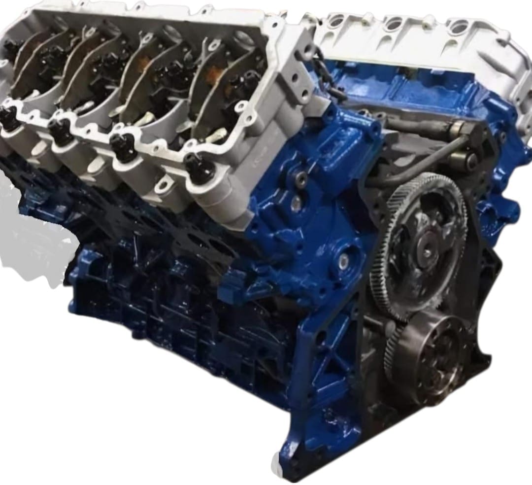Blue and silver automobile engine block.
